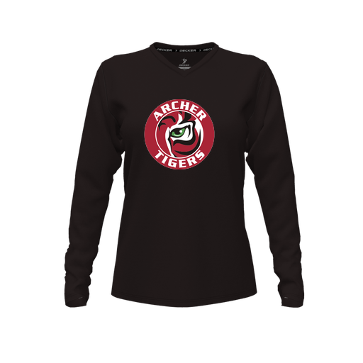 [FTLVPTBK-FYXS-LOGO1] Decker Performance T-Shirt (Female Youth XS, Black, V Neck, Logo 1, Long Sleeve)